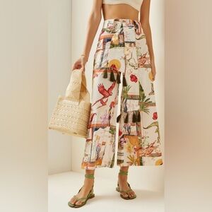 ANDRÉS OTALORA Women’s Size 2 Wide Leg Printed Tie-Waist Pants in Cream